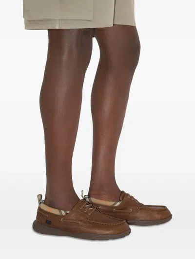 Burberry Leather Loafers Round Toe Rubber Sole In Brown