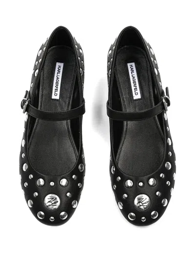 Karl Lagerfeld Karo Mirror Studs Ballet Flats In Black