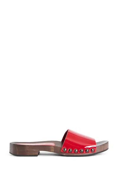 Miu Miu Logo Studded Flat Sandals In Red
