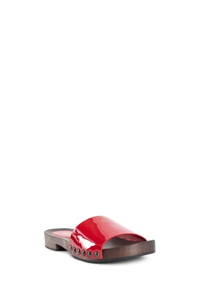 Miu Miu Logo Studded Flat Sandals In Red