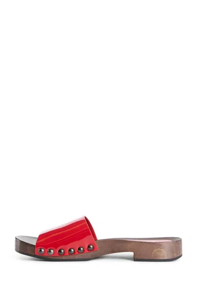Miu Miu Logo Studded Flat Sandals In Red