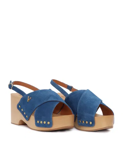 Via Roma 15 Crossover Studded Sandals In Blue