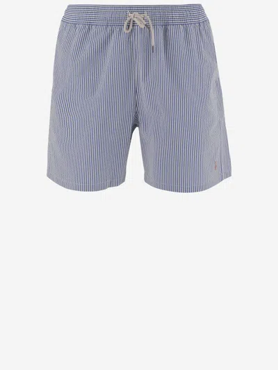 Polo Ralph Lauren White/blue Striped Swim Trunks In Light Blue