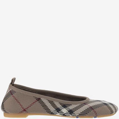 Burberry Women Knit Baby Nylon Blend Ballerinas With Knitted Traditional Check In Burgundy