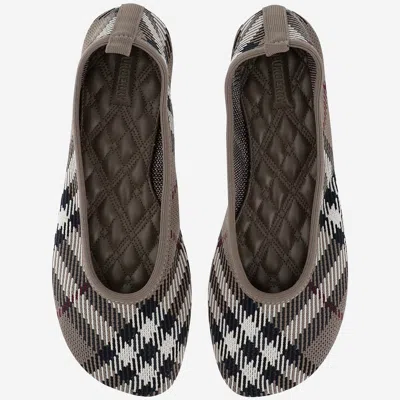 Burberry Women Knit Baby Nylon Blend Ballerinas With Knitted Traditional Check In Burgundy
