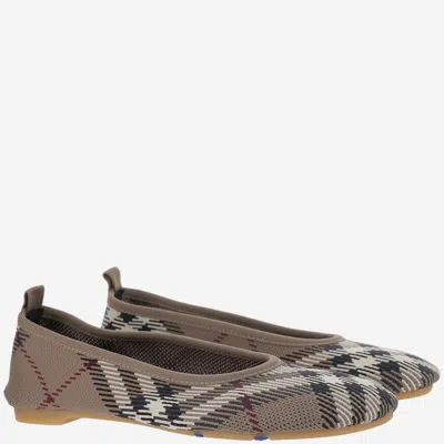 Burberry Women Knit Baby Nylon Blend Ballerinas With Knitted Traditional Check In Burgundy