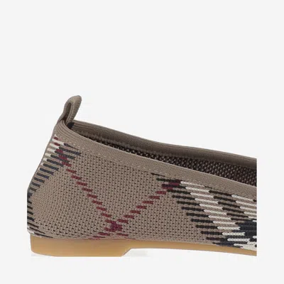 Burberry Women Knit Baby Nylon Blend Ballerinas With Knitted Traditional Check In Burgundy