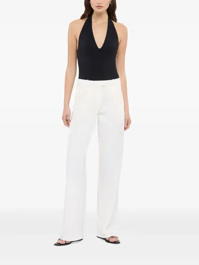 Another Tomorrow Twill Pleated Trouser In White