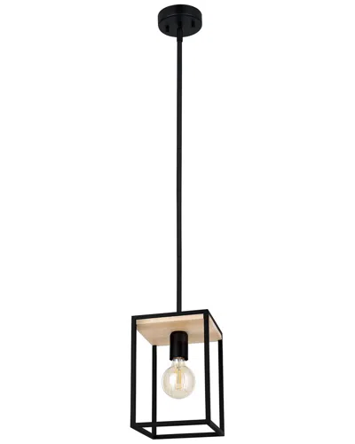 Eglo Libertad 1 Light Open Frame Pendant With Structured Black & Wood Finish