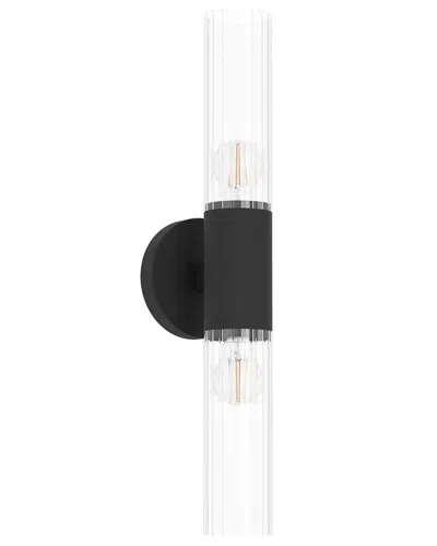 Eglo Varvara 2 Light Bath/vanity Light With Black Finish & Groved Clear Glass Shade