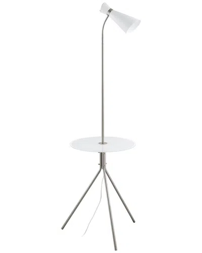Eglo Policara 1 Light Floor Lamp With Matte Nickel Finish & White Metal Shade With White & Clear Gla