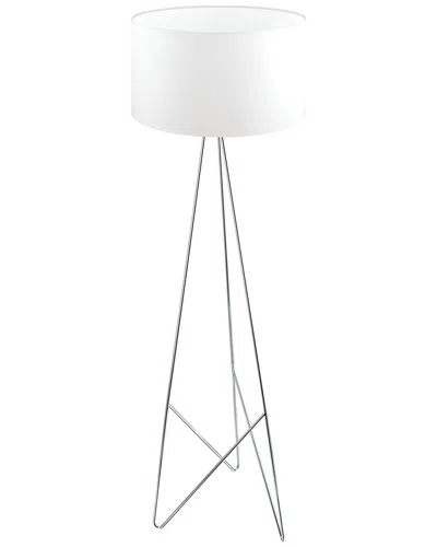 Eglo Camporale 1 Light Floor Lamp With Geometric Chrome Base & Round White Fabric Shade