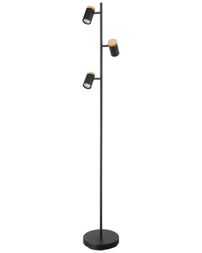 Eglo Chatterton 3 Light Floor Lamp With Black Finish & Black With Wood Accent Adjustable Lamp Heads