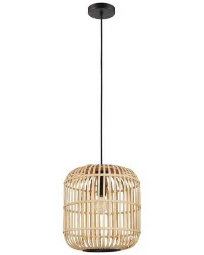 Eglo Bordesley 1 Light Pendant With Black Finish & Open Frame Natural Wood Shade