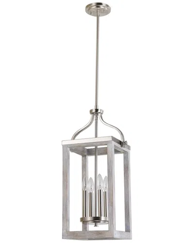 Eglo Westbury 4 Light Open Frame Pendant With Brushed Nickel & Painted Grey Driftwood Effect Finish