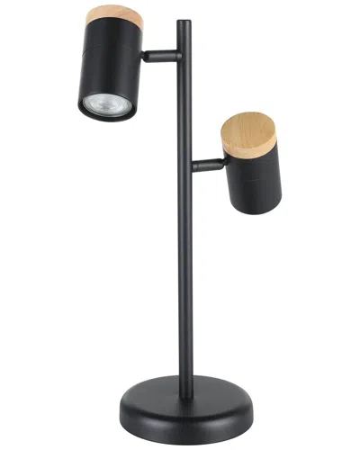 Eglo Chatterton 2 Light Table Lamp With Black Finish & Black With Wood Accent Adjustable Lamp Heads