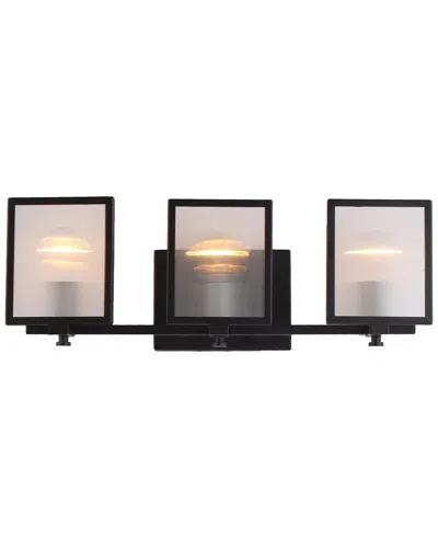 Eglo Henessy 3 Light Bath/vanity Light With Black Finish, Clear Reeded Glass Shade & Chrome Socket H