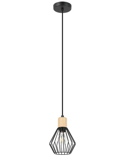 Eglo Palmorla 1 Light Open Frame Metal Pendant With Structured Black Finish & Wood Accent
