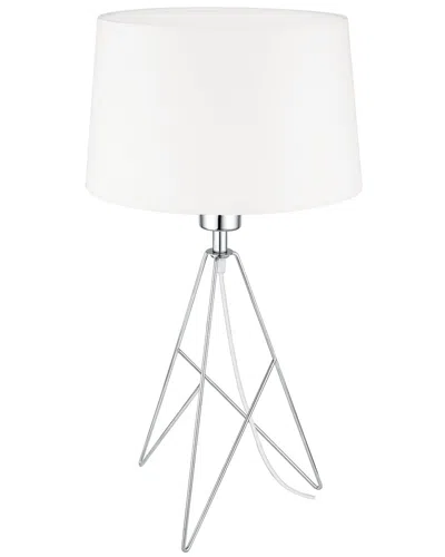 Eglo Camporale 1 Light Table Lamp With Geometric Chrome Base & Round White Fabric Shade