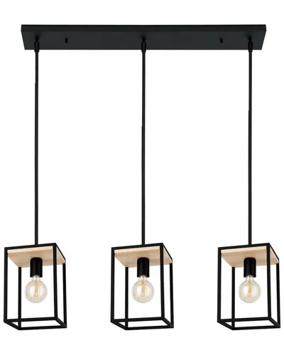 Eglo Libertad 3 Light Open Frame Linear Pendant With Structured Black & Wood Finish