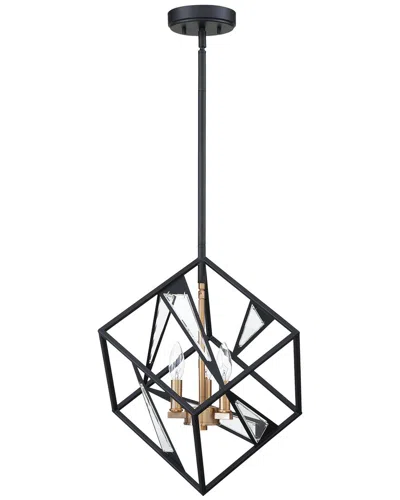 Eglo Corrietes 3 Light Geometric Open Frame Pendant With Black Finish With Gold & Clear Glass Accent