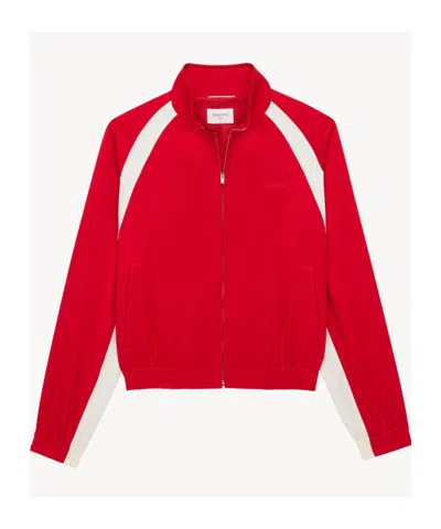 Saint Laurent Teddy Jacket With Contrast Panels And High Collar In Red