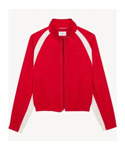 Saint Laurent Teddy Jacket With Contrast Panels And High Collar In Red