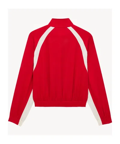 Saint Laurent Teddy Jacket With Contrast Panels And High Collar In Red