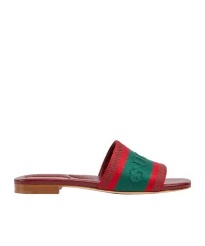 Gucci Open-toe Red Leather Sandals In Multi