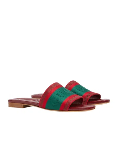 Gucci Open-toe Red Leather Sandals In Multi