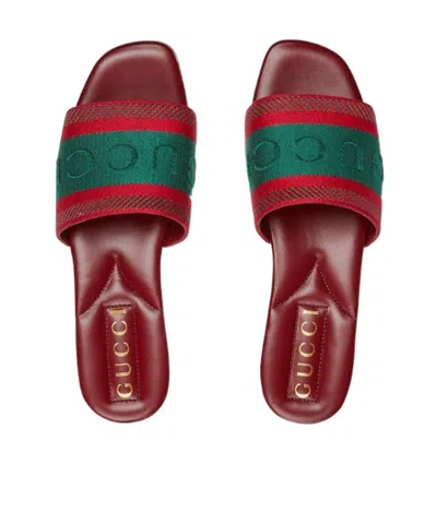 Gucci Open-toe Red Leather Sandals In Multi