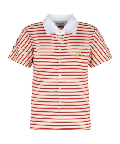 Golden Goose Natalia Slim Fit Striped Cotton Polo Shirt In Nude