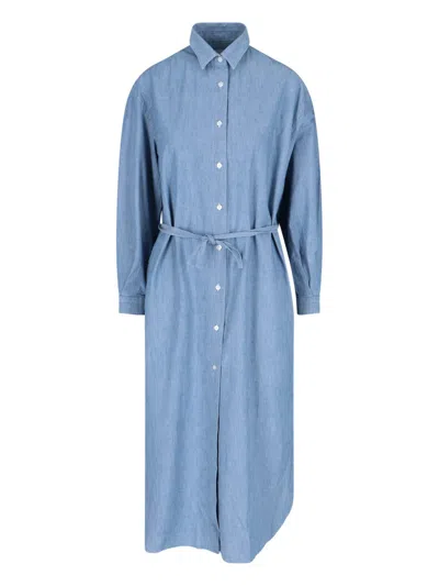 Finamore 1925 Maxi Chemisier Dress In Light Blue