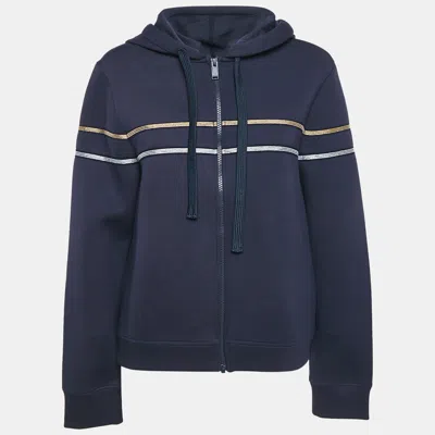 Pre-owned Zadig & Voltaire Deluxe Navy Blue Striped Neoprene Zip Up Hoodie L