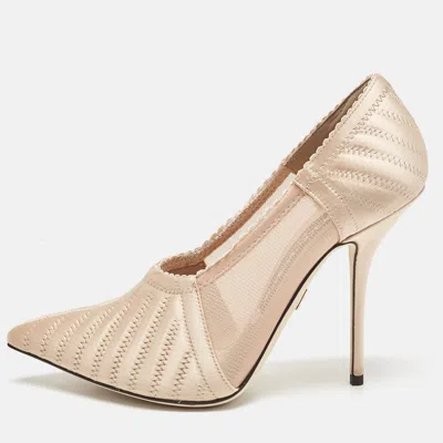Pre-owned Dolce & Gabbana Peach Satin And Mesh Pointed Toe Pumps Size 37 In Orange