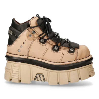 New Rock M-106-s40 Beige Leather Gothic Ankle Platform Boots In Beige