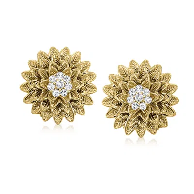 Ross-simons Diamond Chrysanthemum Earrings In 18kt Gold Over Sterling In White