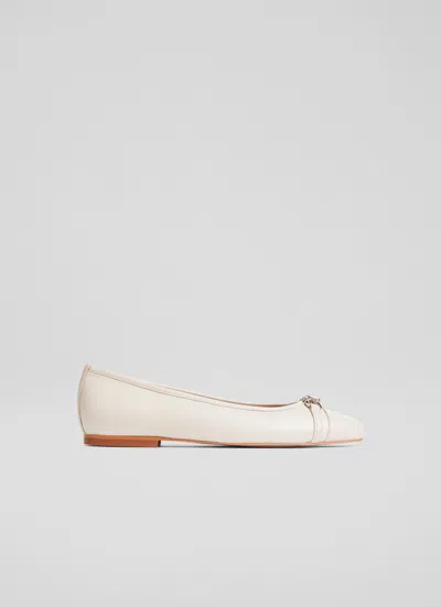 Lk Bennett Womens Cre-ecru Brielle Embellished Leather Ballet Flats In White