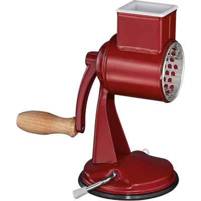 Zassenhaus Classic Drum Grater With Suction Base, 2 Grating Drums, Pestle, And Vegetable Cutter In Red