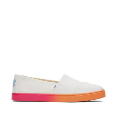 TOMS SHOES ALPARGATA CUPSOLE WHITE CANVAS SLIP ON SNEAKER WITH PINK OMBRE 