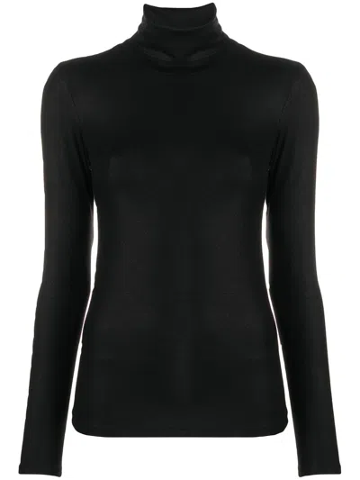 Majestic Cotton-cashmere Long Sleeve Turtleneck Top In Black