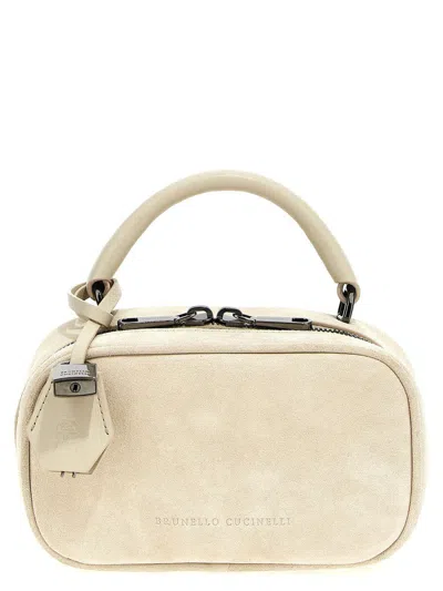 Brunello Cucinelli Small Handbag With Suede Finish And Detachable Strap In Beige