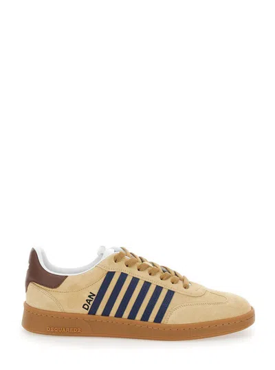 Dsquared2 Brown Low Top Sneakers With Logo Lettering On The Tongue And Striped Detail On The Side In Leather A In Brown