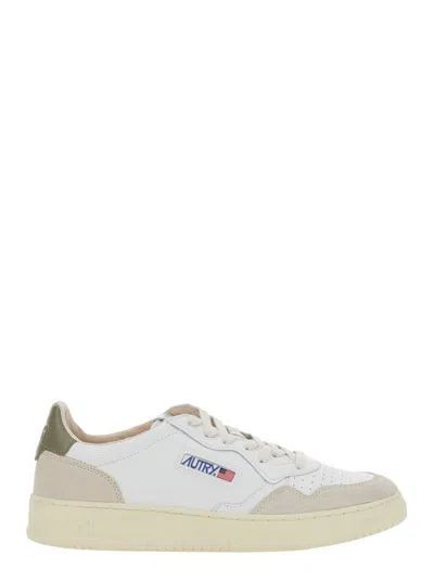 Autry Medalist Low Sneakers In Leather And Suede Color White And Covert Green In Multicolor