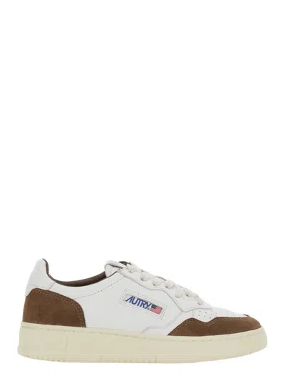 Autry Medalist Sneakers In White Leather With Brown Suede In White