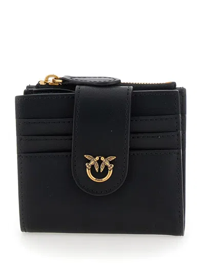 Pinko Black Wallet With Love Birds Buckle On Front In Leather Woman In Black