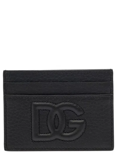Dolce & Gabbana Small Zip-around Wallet In Calfskin With Raised Logo In Black
