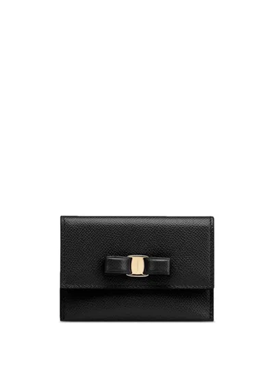 Ferragamo Black Leather Card Holder In Black