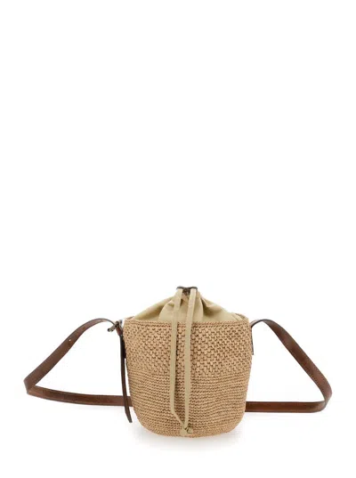 Ibeliv Maika Beige Bucket Bag With Top Closure With Drawstring In Raffia Woman In Beige