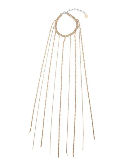 Silvia Gnecchi Gold-colored Necklace With All-over Applied Glass Crystals And Adjustable Clasp In Brass Woman In Grey